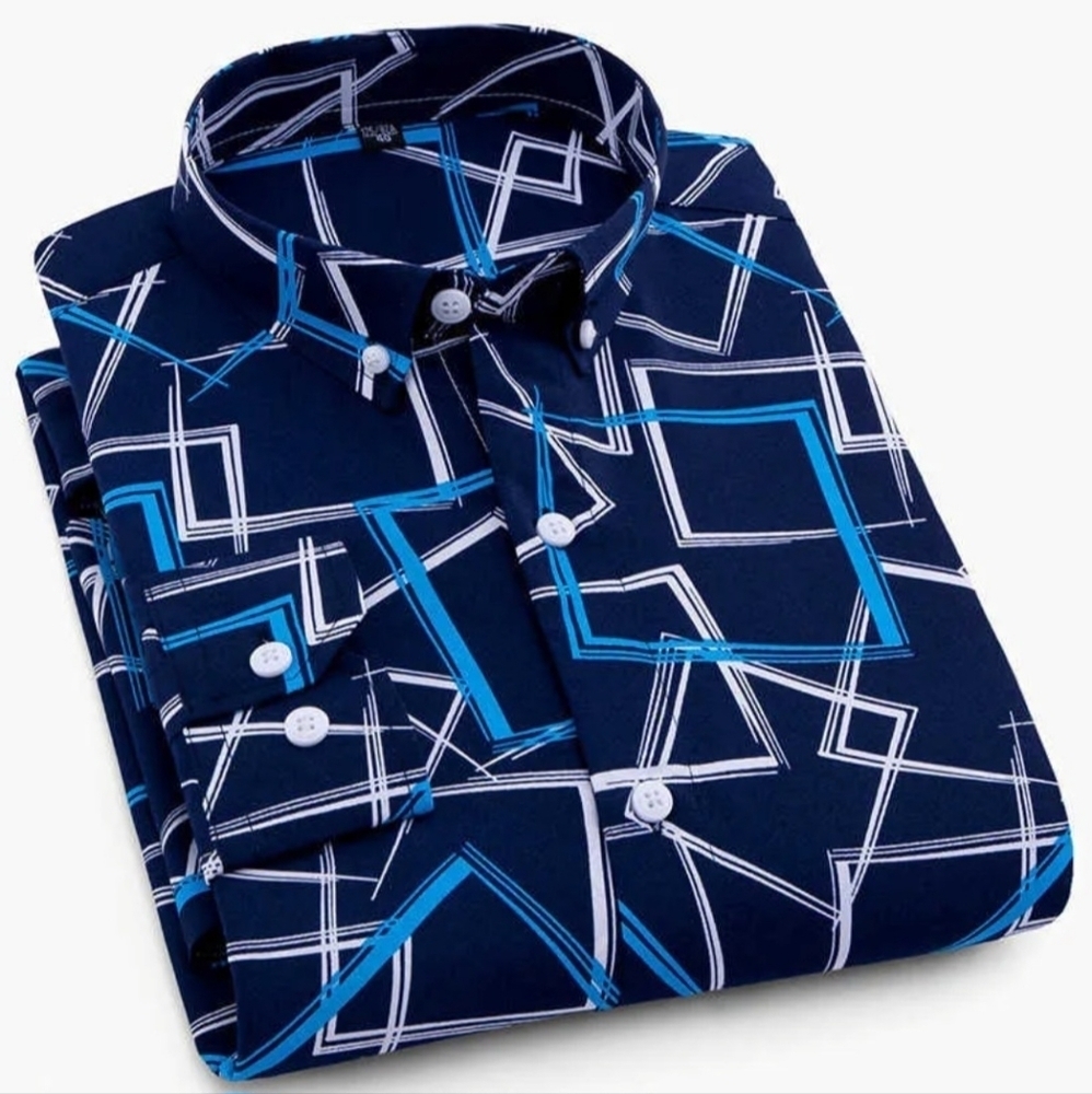 O3 - Long Sleeve Blue & White Button-Down Medium